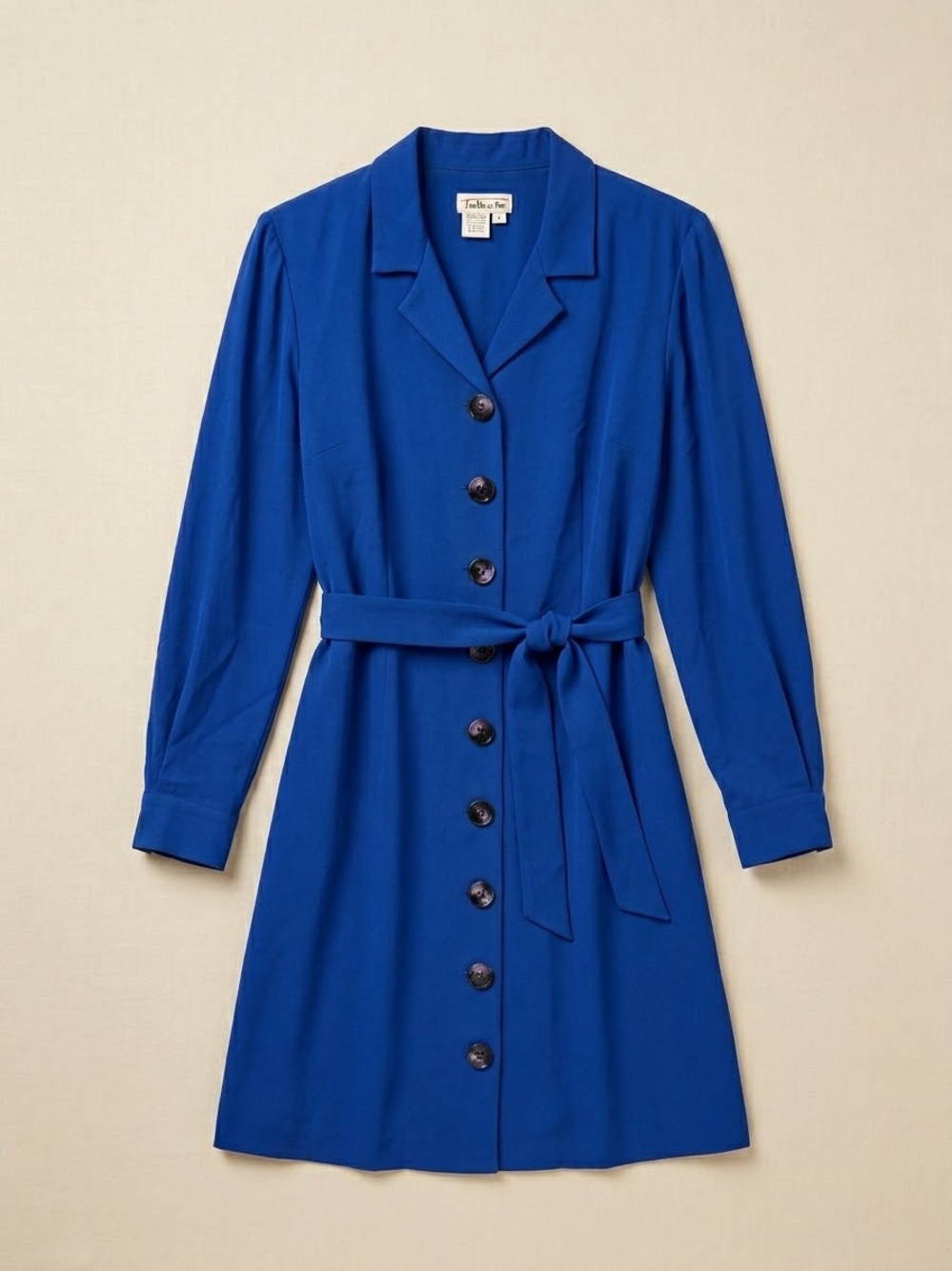 Talbots Cobalt Blue Long-Sleeve Button Dress with Tie Belt